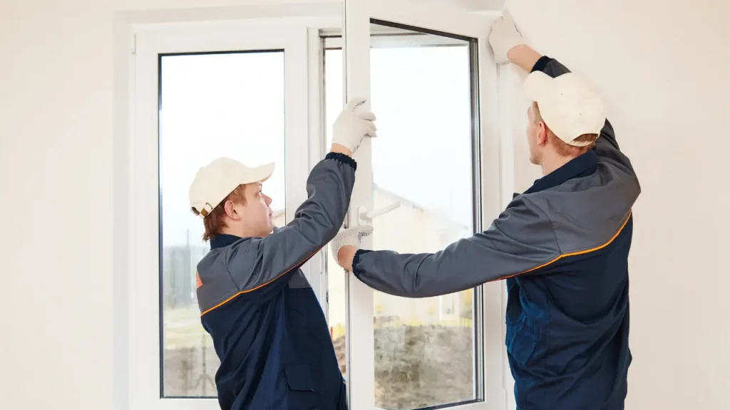 hanterverkare som byter fönster